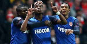 O crer de Geoffrey Kondogbia após ter apontado o 1-0 do Mónaco no terreno do Arsenal.