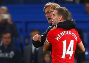 Jordan Henderson marcou um forte candidato a golo do ano e ninguém o celebrou mais do que Klopp.