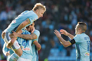 Celta de Vigo celebra golo da vitória, de Guidetti.
