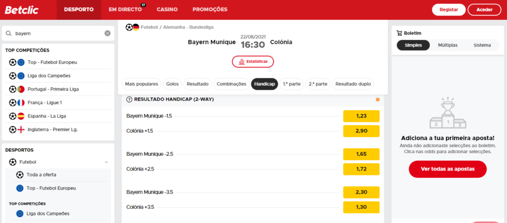 Apostar em Handicap  Apostas Desportivas Online