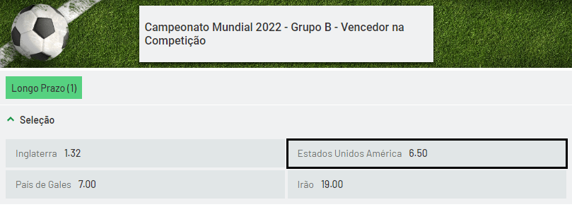 Apostas no Grupo B - Estados Unidos da América
