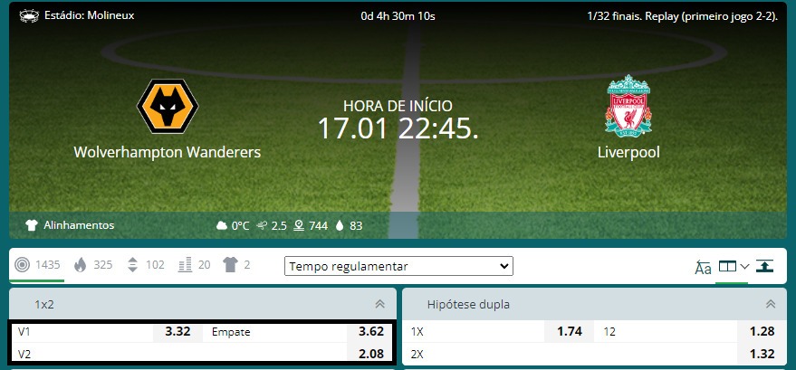 Moneyline - Wolves x Liverpool