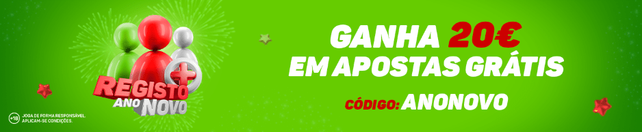 20€ em Apostas Grátis com o código ANONOVO 20€ em Apostas Grátis com o código ANONOVO